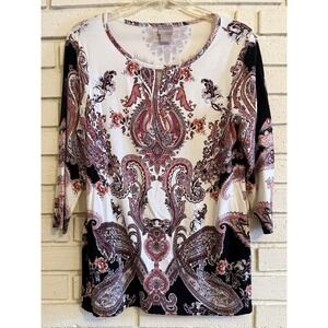 Chico's 0 Scoop Neck‎ with Keyhole 3/4 Length Sleeves Stretch Top Size Small